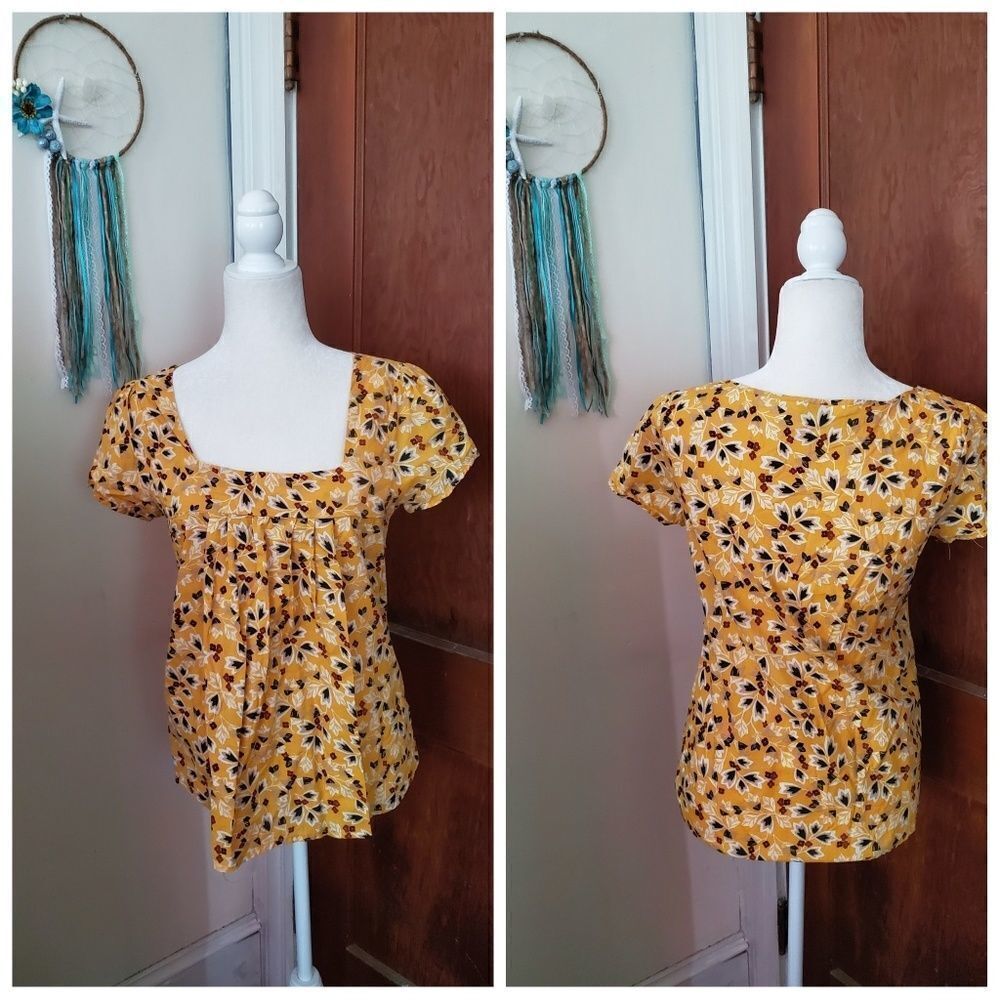 TRAMP square neck floral leaf print babydoll top